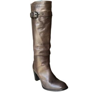 Ramona Italian Made Leather Heeled Riding Boots Buckle Accent Slip on Flaw EU 40